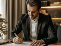 Notary Public in Real Estate: A man in a suit writing on a piece of paper